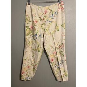 Vintage Talbots Ankle Pants Size 14 Cream Floral Satin Silk Blend Romantic READ